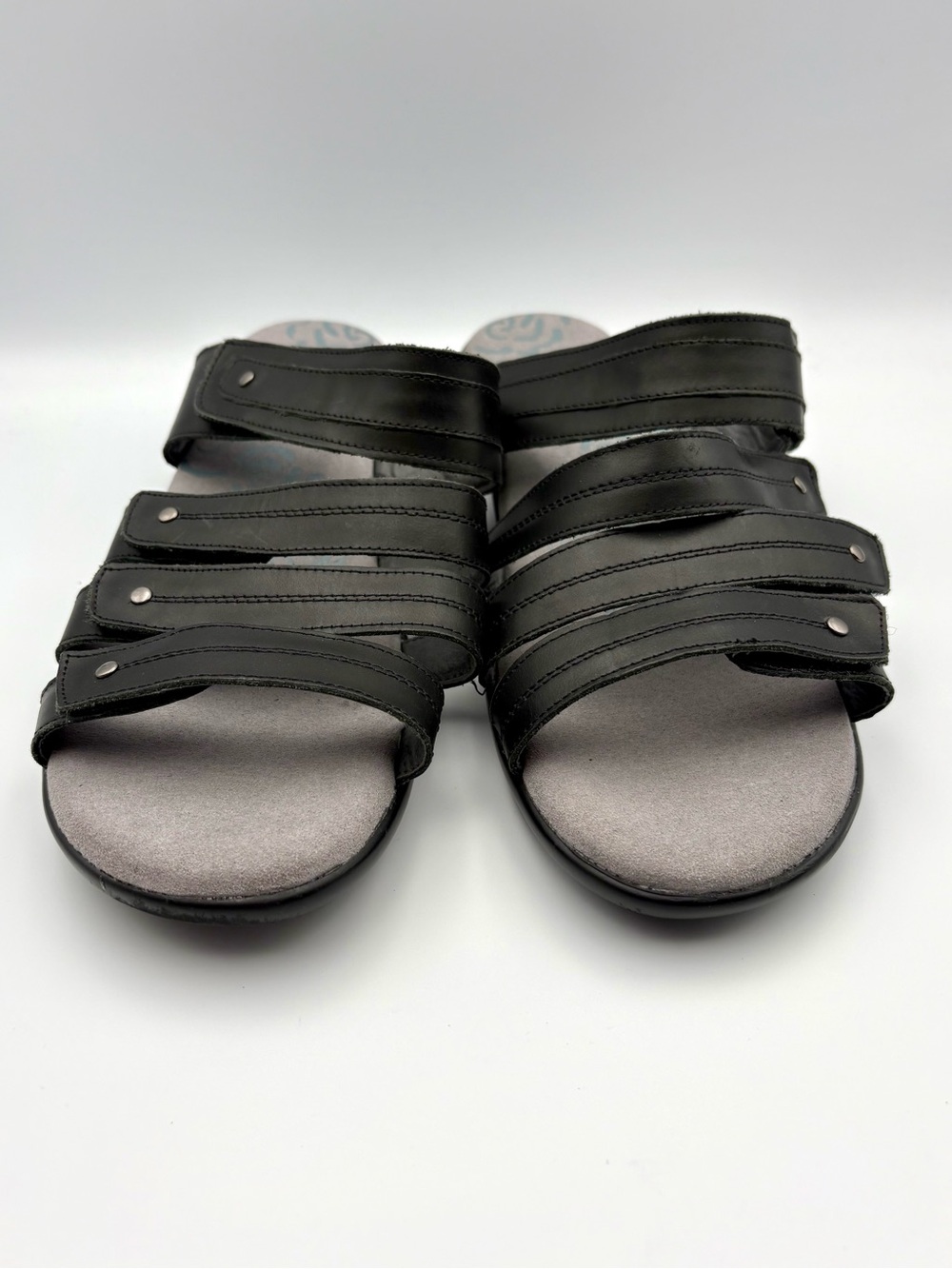 Propet Women's Size 11X (2E) Black Leather Multi-Strap Comfort Slide Sandals